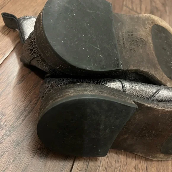 Brunello Cucinelli Metallic Black Leather Boots - Picture 7 of 9